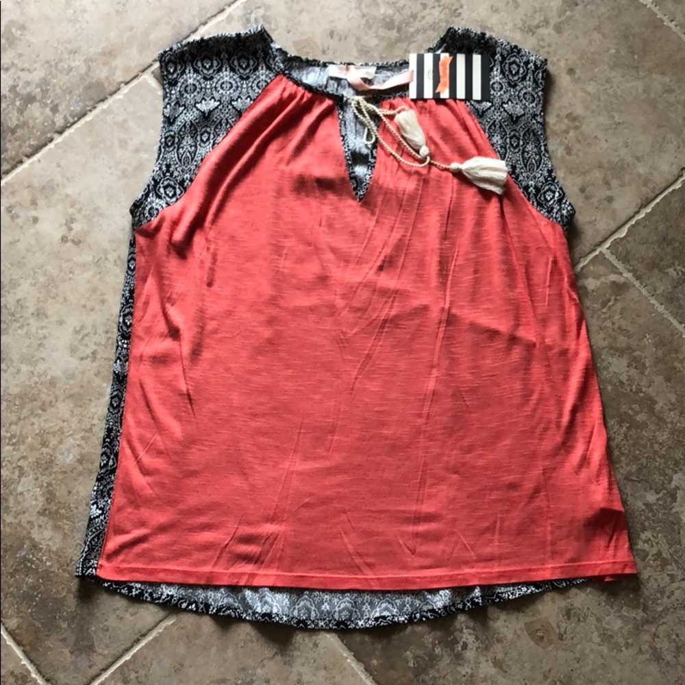 Red/coral b&w back Sleeveless boho top